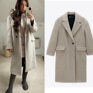 ZARA WOMEN NEW OVERSIZED MANTECO WOOL BLEND COAT TAUPE GRAY 2090/722